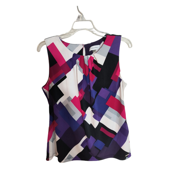 Calvin Klein Sleeveless Blouse Women's Size PL Multicolor Stretch Knit Top - Picture 5 of 15